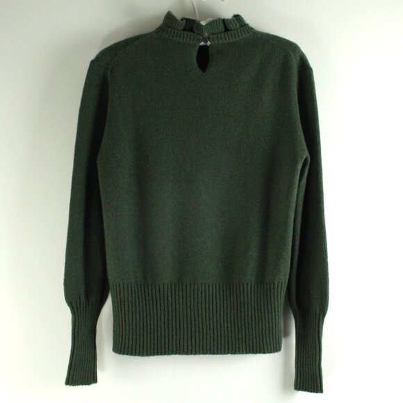 J. Crew Wool Blend Ruffle Trim Mock Neck Heather Frosted Olive Sweater M NWT - Picture 3 of 6